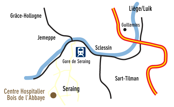 Plan d'accès à la consultation du Docteur Jean-Paul Deleuze au Centre Hospitalier Bois de l'Abbaye